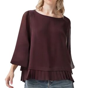 J. Jill Blouse Top Shirt Tunic Pinot Colour Versatile ¾ Sleeve Pleated Flounce